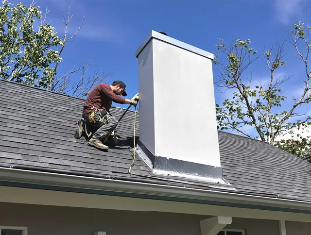 Norton Chimney Sweep team member finishing chimney construction in Norton, MA