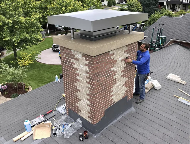 Norton Chimney Sweep team working on a custom chimney remodel in Norton, MA